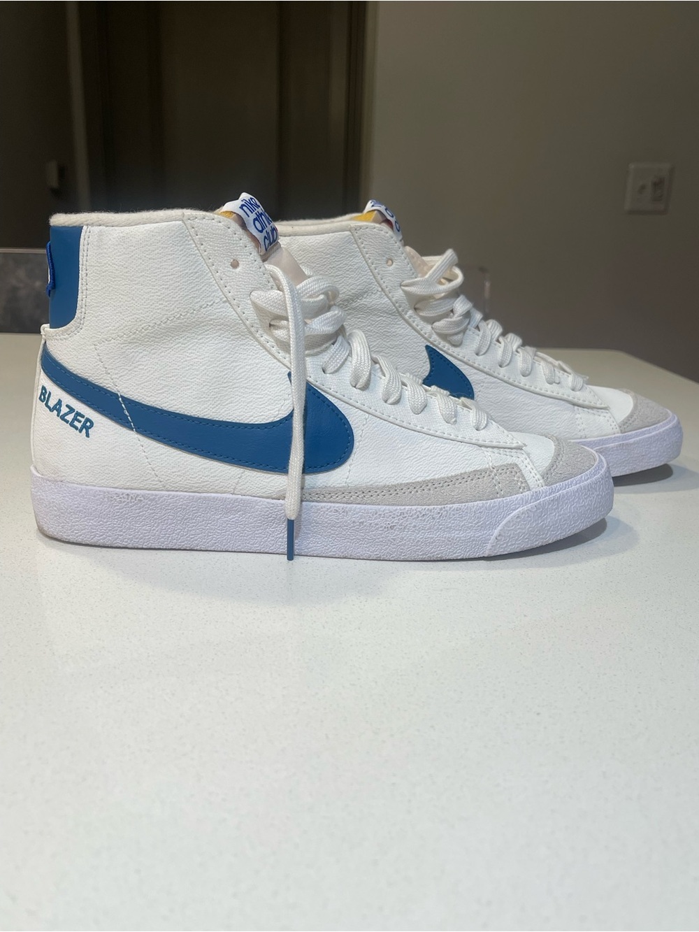 Nike Blazer Mid Vintage White with Blue Swoosh Men's Sneakers
